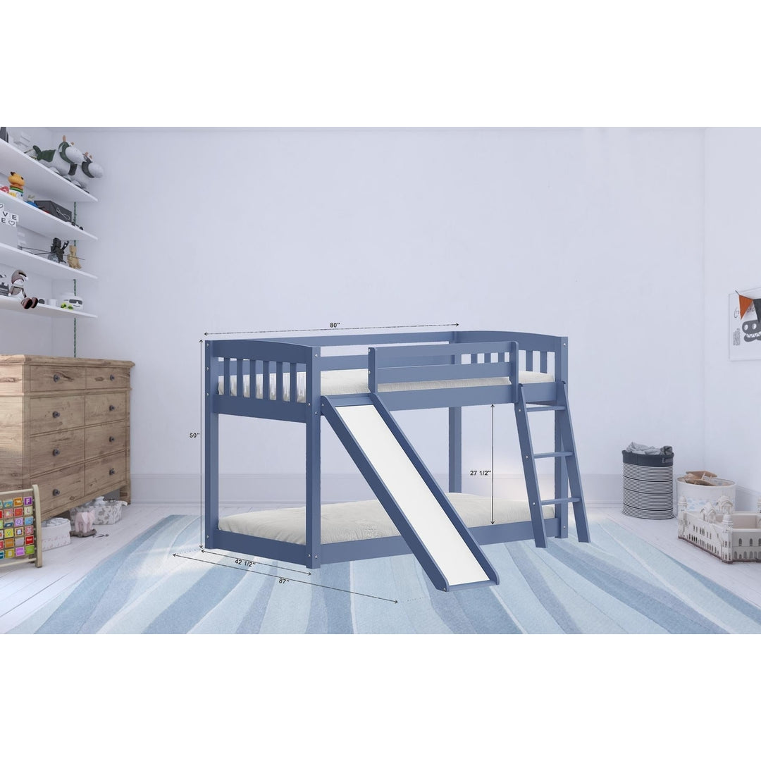 Blue Twin over Twin Solid Wood Bunk Bed With Slide and Ladder Image 8