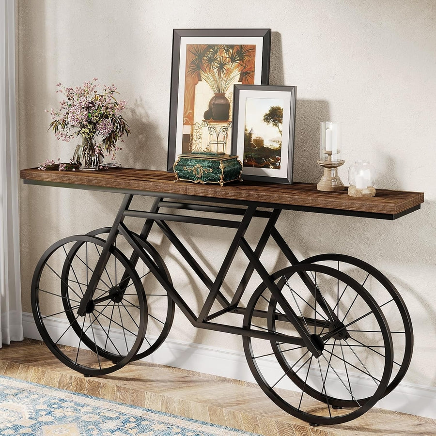 Tribesigns 70.9 Inch Console Table Narrow Sofa Table Wooden Top Metal Base Image 1