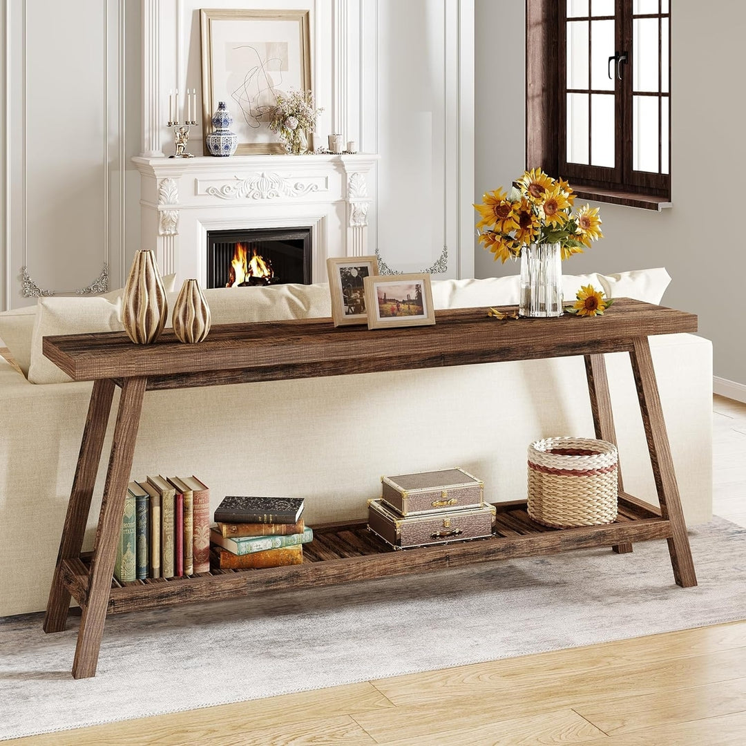 Tribesigns Farmhouse 70.9 Inches Console Entryway Table, Extra Long Console Table, 2-Tier Narrow Wood Foyer Sofa Couch Image 4