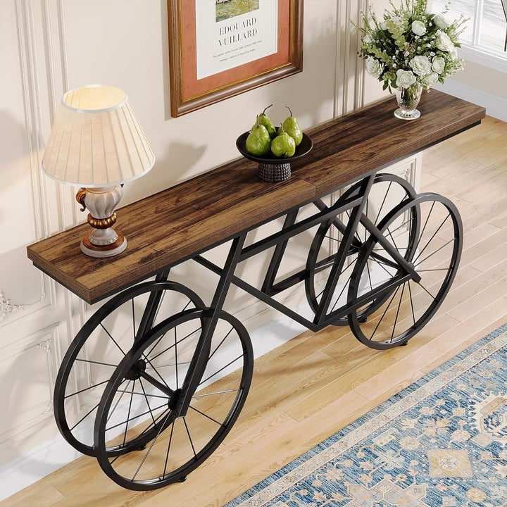 Tribesigns 70.9 Inch Console Table Narrow Sofa Table Wooden Top Metal Base Image 4