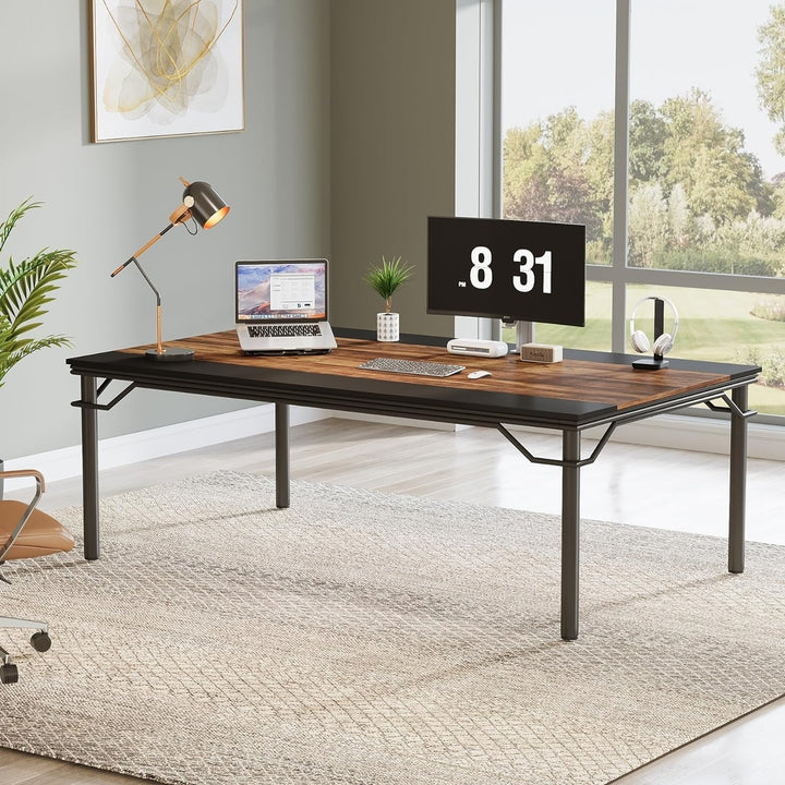 Tribesigns 78.7 Inch Computer Desk Modern Black Rustic Large Office Workstation Image 2