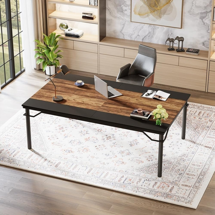 Tribesigns 78.7 Inch Computer Desk Modern Black Rustic Large Office Workstation Image 4