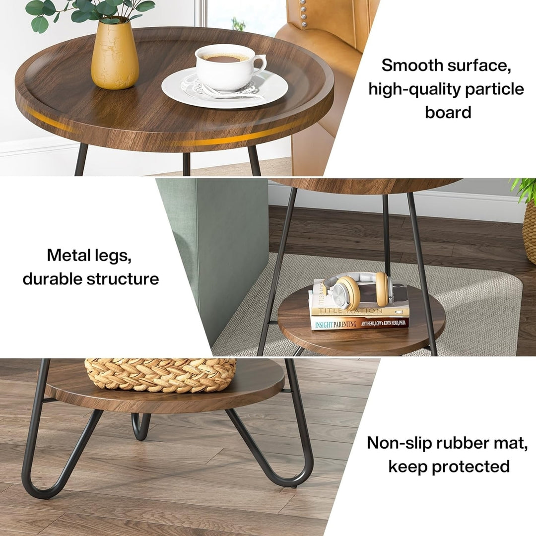 Tribesigns Set of 2 Round Side Tables 20 Metal Legs 2-Tier Modern Industrial Image 5