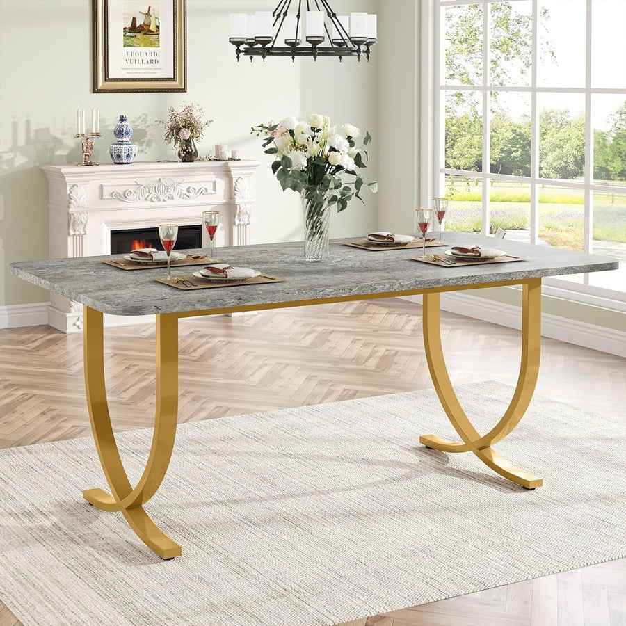 Tribesigns Rectangular Dining Table for 4 to 6, 63 Inch Modern Kitchen Table with Faux Marble Table Top and Metal Legs Image 1