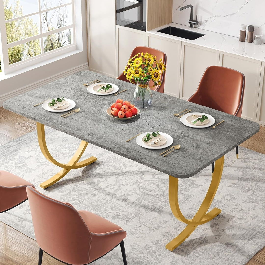 Tribesigns Rectangular Dining Table for 4 to 6, 63 Inch Modern Kitchen Table with Faux Marble Table Top and Metal Legs Image 2