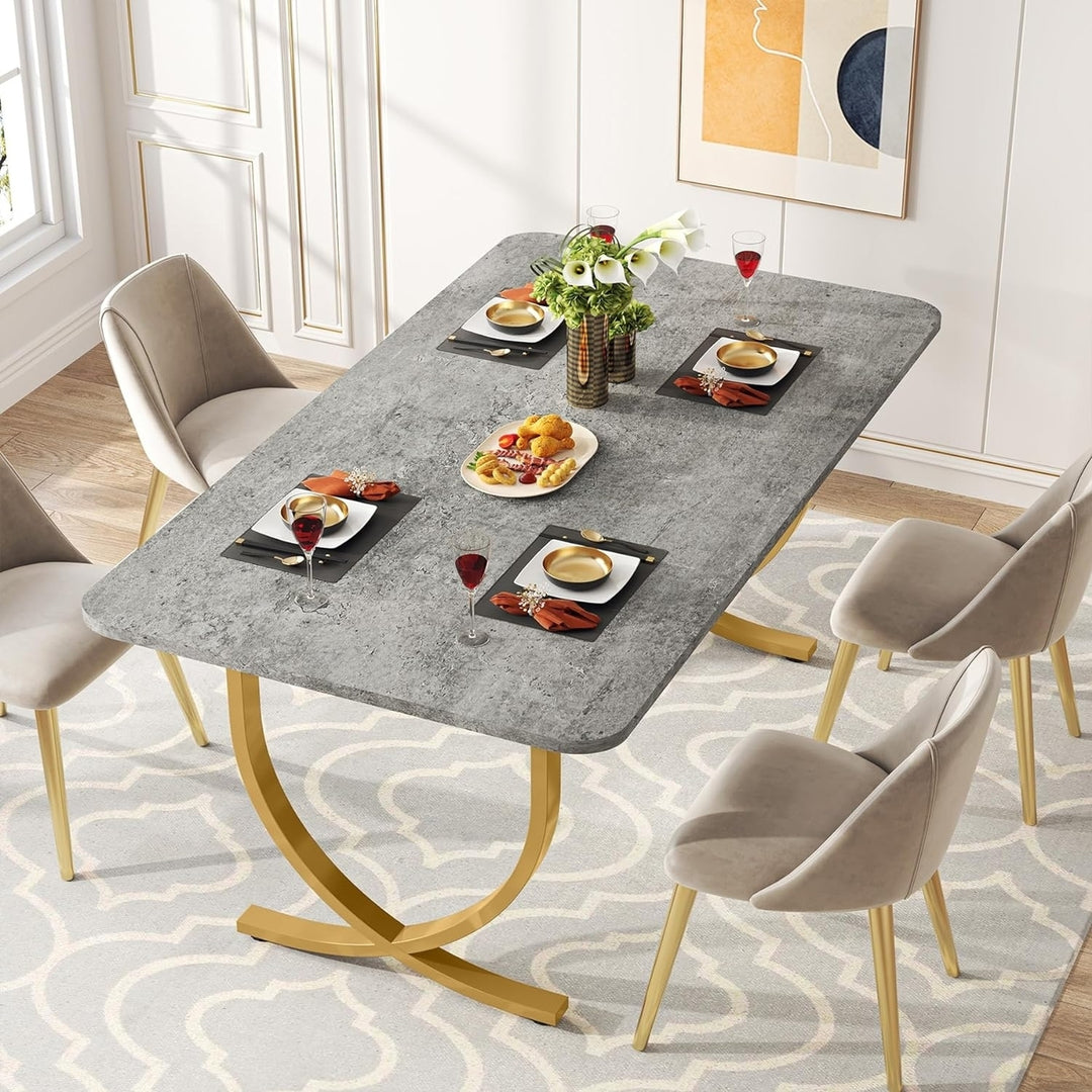 Tribesigns Rectangular Dining Table for 4 to 6, 63 Inch Modern Kitchen Table with Faux Marble Table Top and Metal Legs Image 4