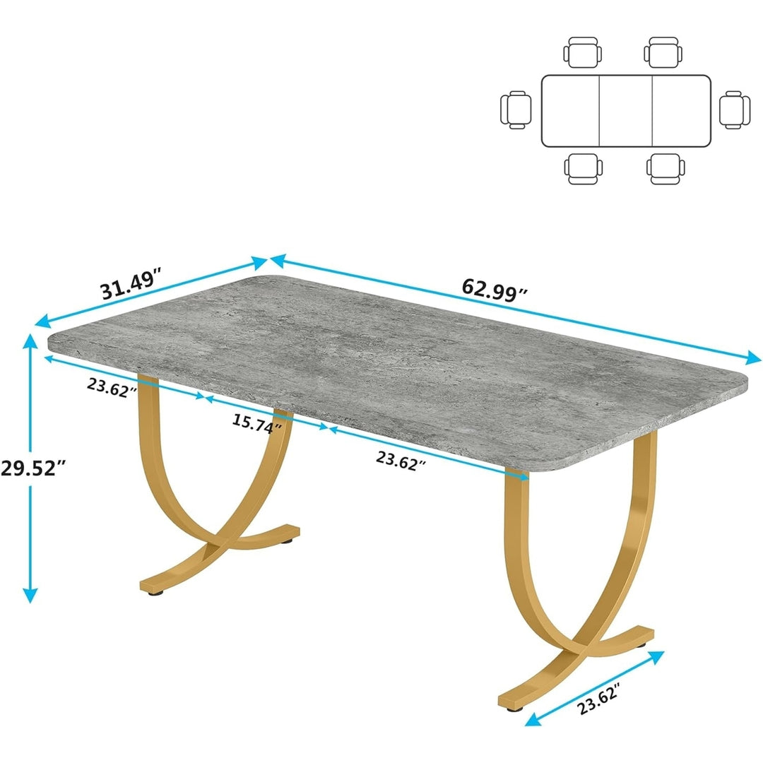 Tribesigns Rectangular Dining Table for 4 to 6, 63 Inch Modern Kitchen Table with Faux Marble Table Top and Metal Legs Image 6