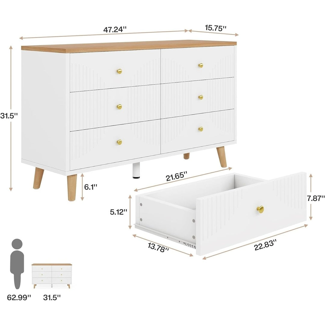 Tribesigns 6 Drawer Dresser, 47 inch Modern Dresser for Bedroom, Wide Wood Large Dresser, Organizer Chest of Drawers for Image 6