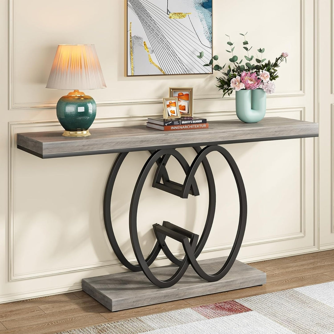 Tribesigns 55 Inch Gold Modern Sofa Table Faux Marble Accent Entryway Table Image 1