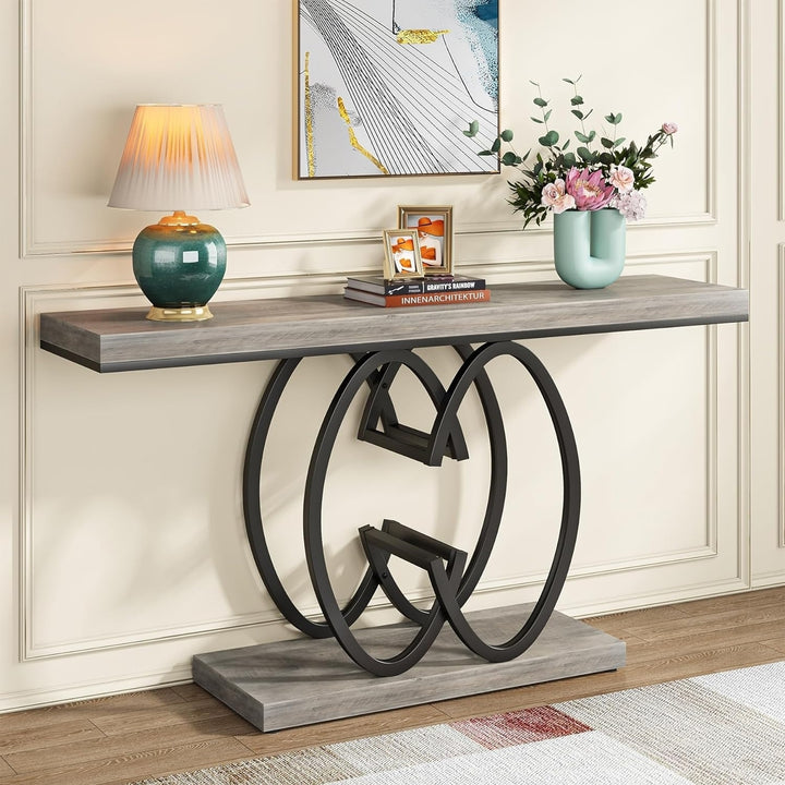 Tribesigns 55 Inch Gold Modern Sofa Table Faux Marble Accent Entryway Table Image 1