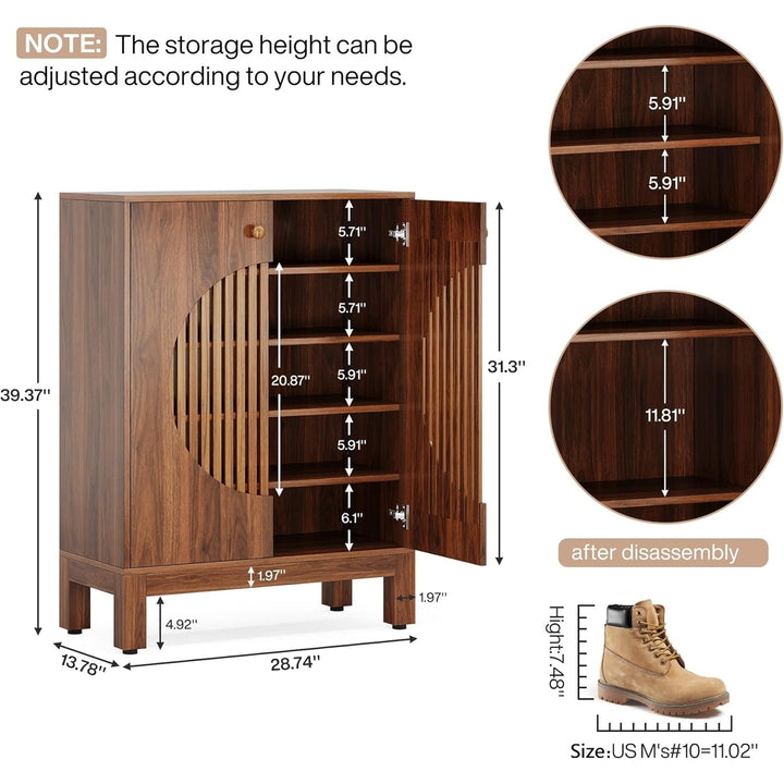 Tribesigns 5-Tier Shoe Cabinet Brown Louvered Doors 20 Pairs Adjustable Shelves Image 6