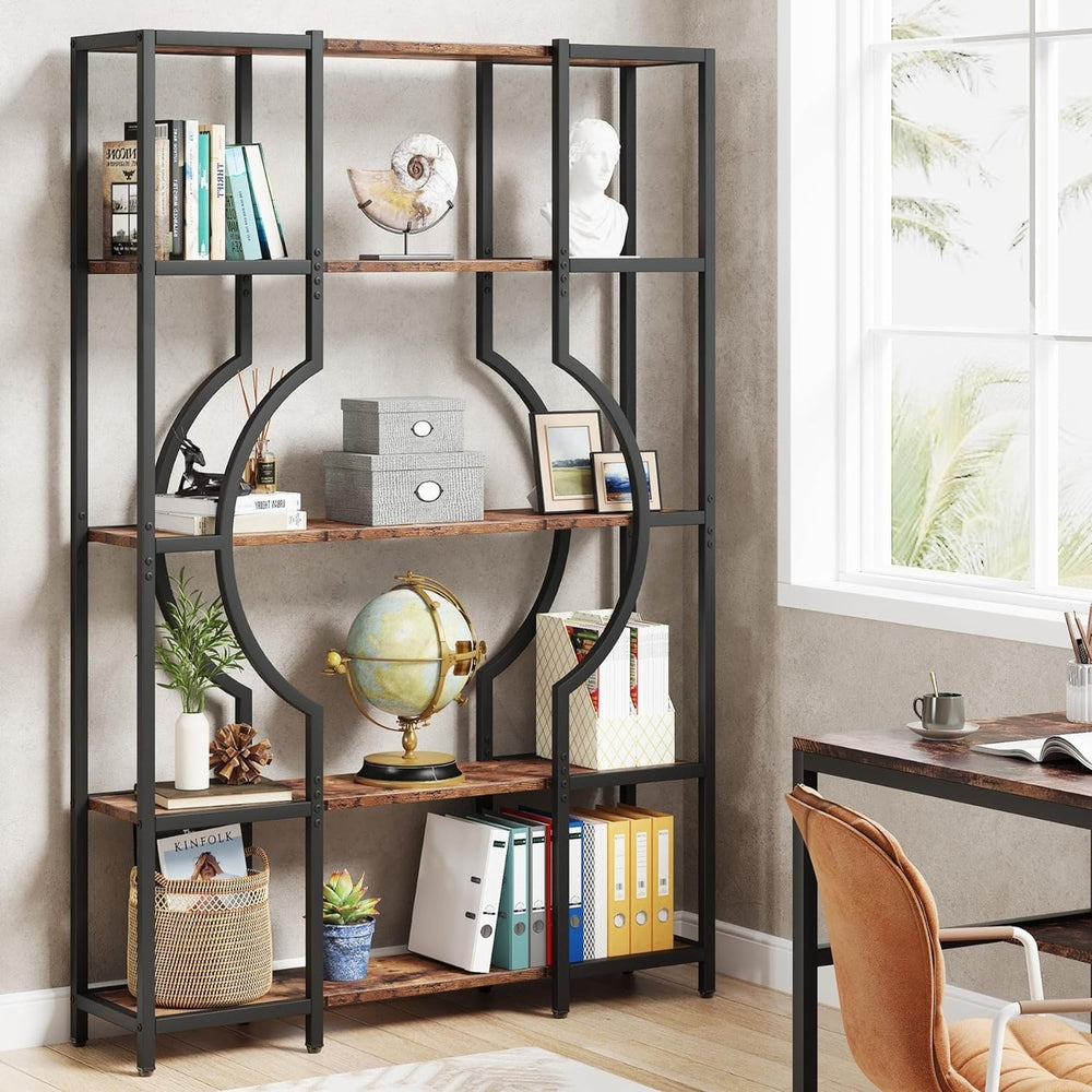 Tribesigns 5-Tier Vintage Bookshelf Wooden Bookcase with Metal Frame 12 Shelves Image 2