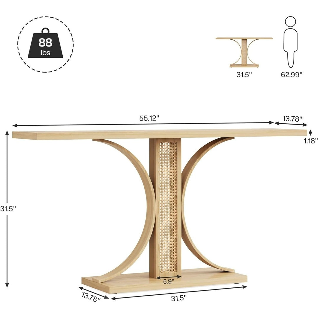 Tribesigns 55 Inches Rattan Console Table, Farmhouse Wooden Hallway Table,Narrow Long Sofa Table Behind Couch Image 6