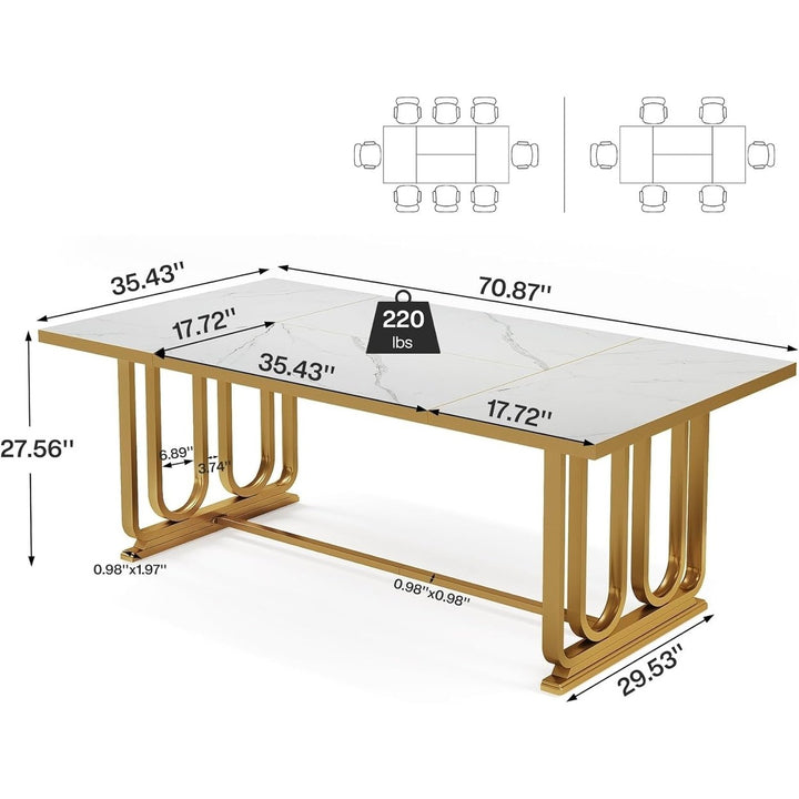 Tribesigns Modern Dining Table for 6-8, 70.87" Rectangle Wood Kitchen Table with Faux Marble Tabletop and Golden Metal Image 6