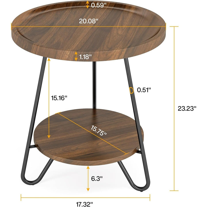 Tribesigns Round Side Table 20 Inch 2-Tier Modern Industrial Black Metal Wood Image 6