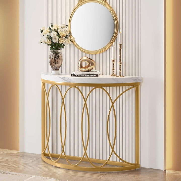 Tribesigns Half Moon Gold Console Table, 43 Inch Modern Faux Marble Entryway Table, Narrow Semi Circle Sofa Accent Table Image 4