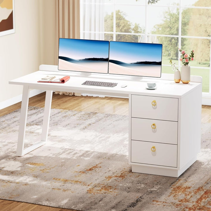 Tribesigns 55 Inch White Computer Desk with Drawers Modern Home Office Table Image 4