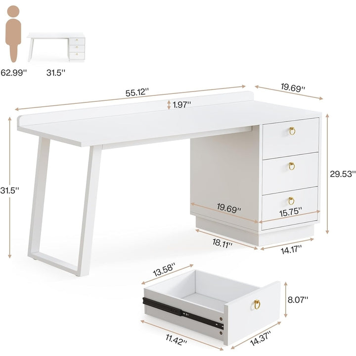 Tribesigns 55 Inch White Computer Desk with Drawers Modern Home Office Table Image 6