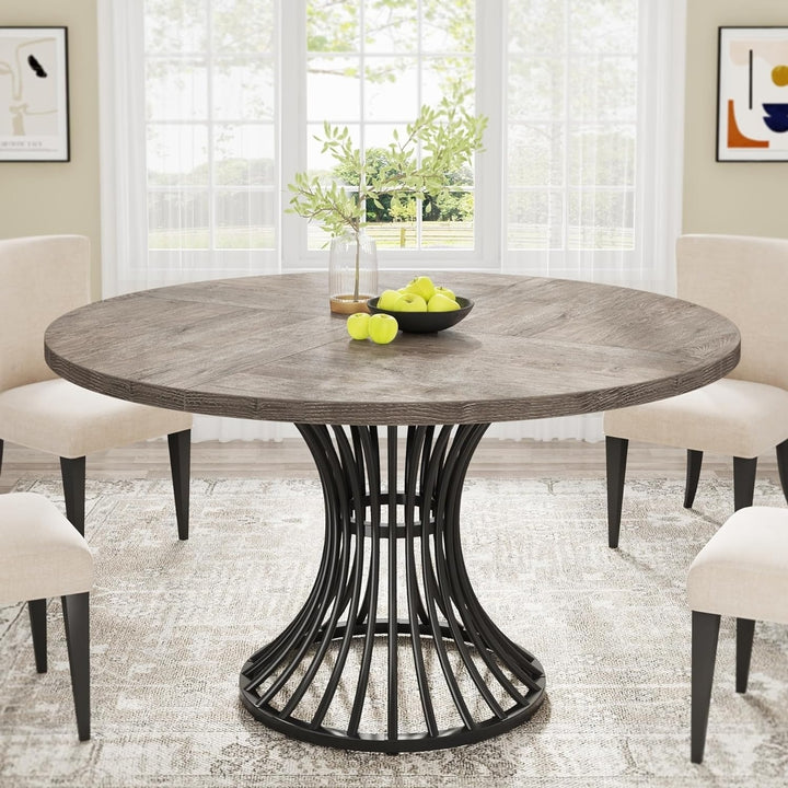 Tribesigns 47 Inch Round Dining Table for 4-6 People Metal Base Farmhouse Style Image 1