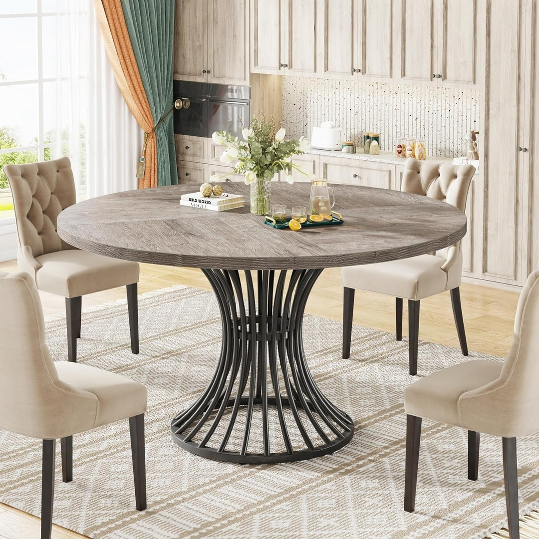 Tribesigns 47 Inch Round Dining Table for 4-6 People Metal Base Farmhouse Style Image 2