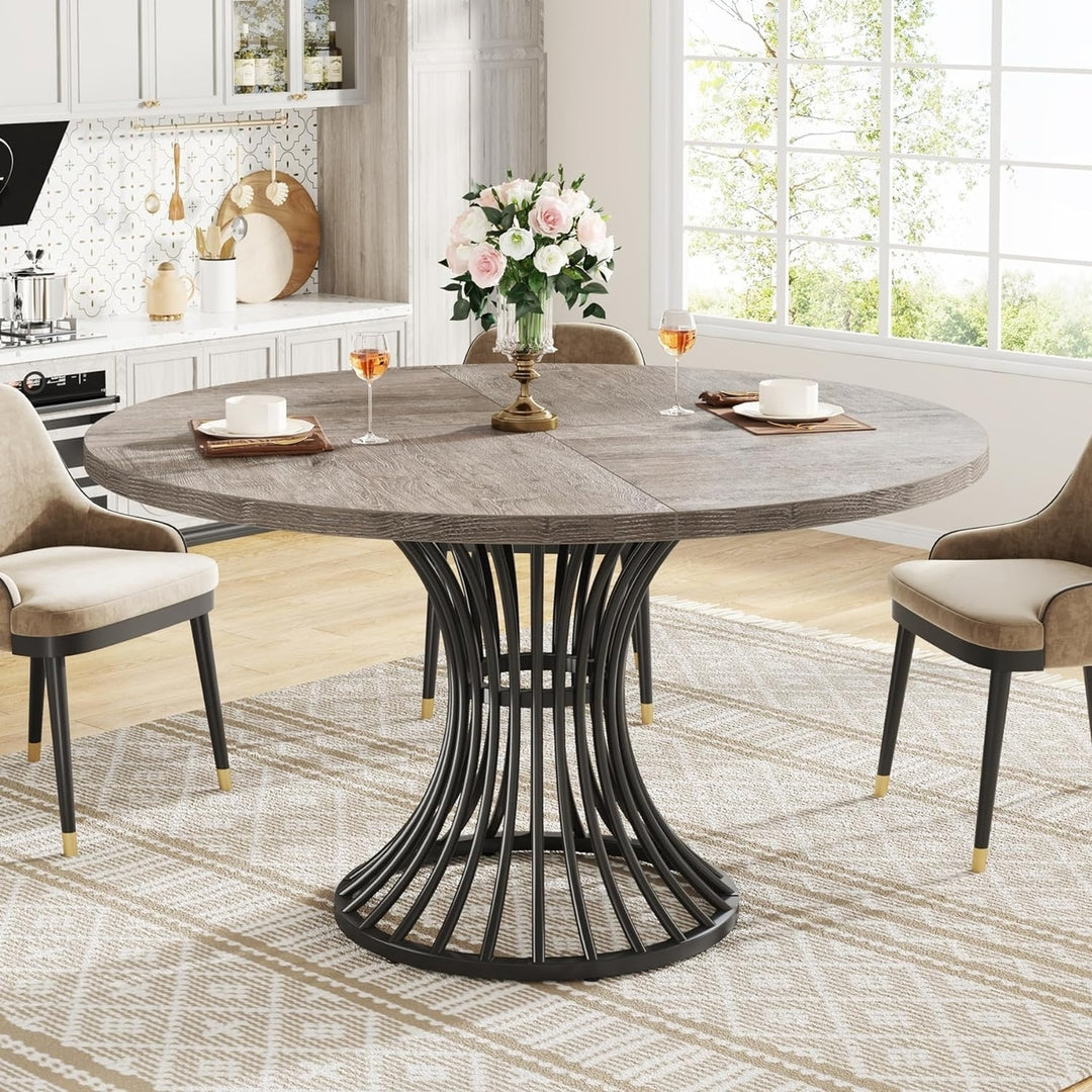 Tribesigns 47 Inch Round Dining Table for 4-6 People Metal Base Farmhouse Style Image 4