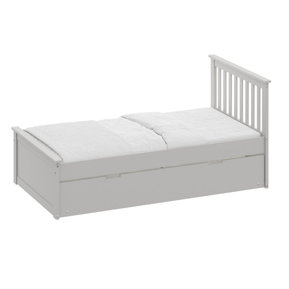 White Solid Wood Twin Bed With Pull Out Trundle Image 2