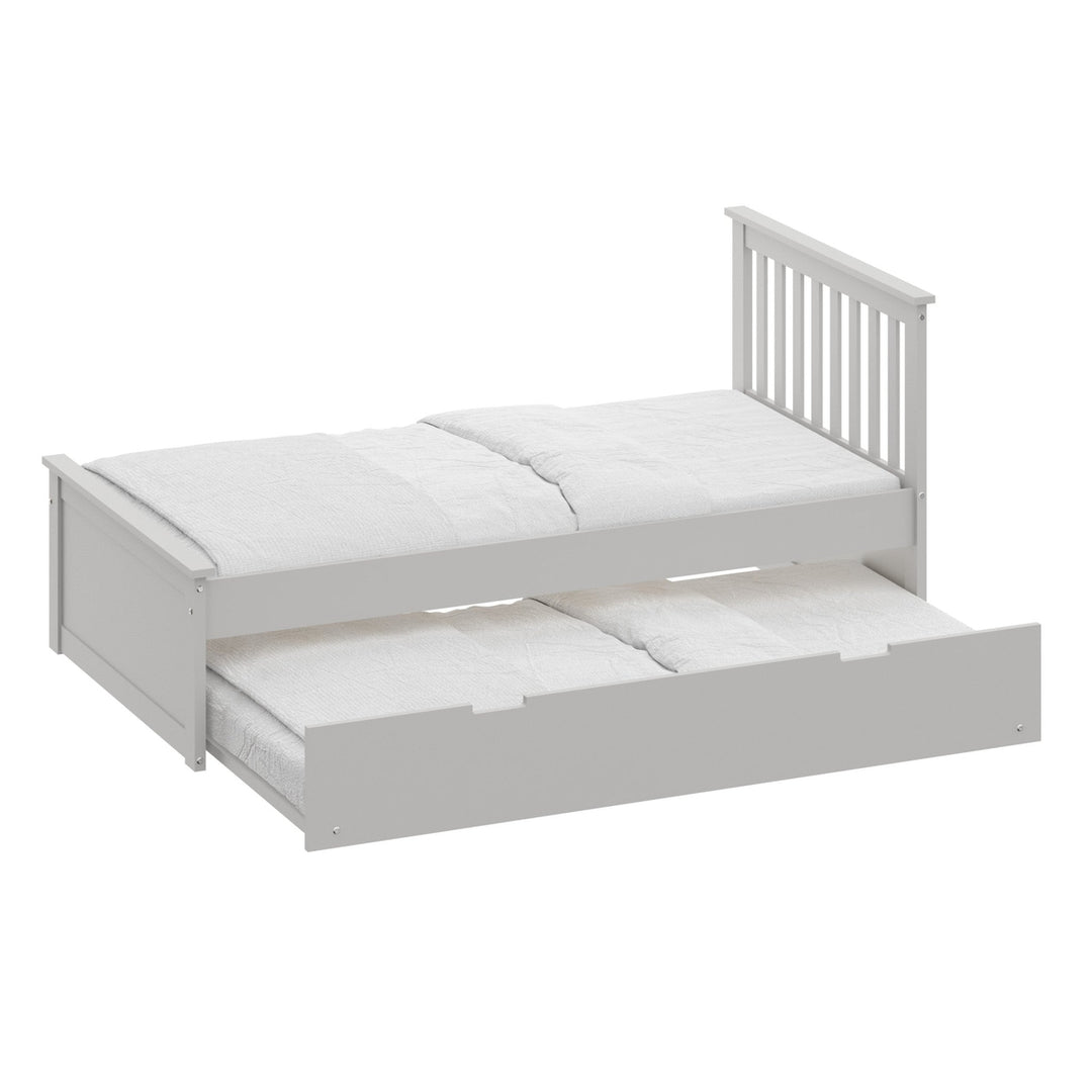 White Solid Wood Twin Bed With Pull Out Trundle Image 3