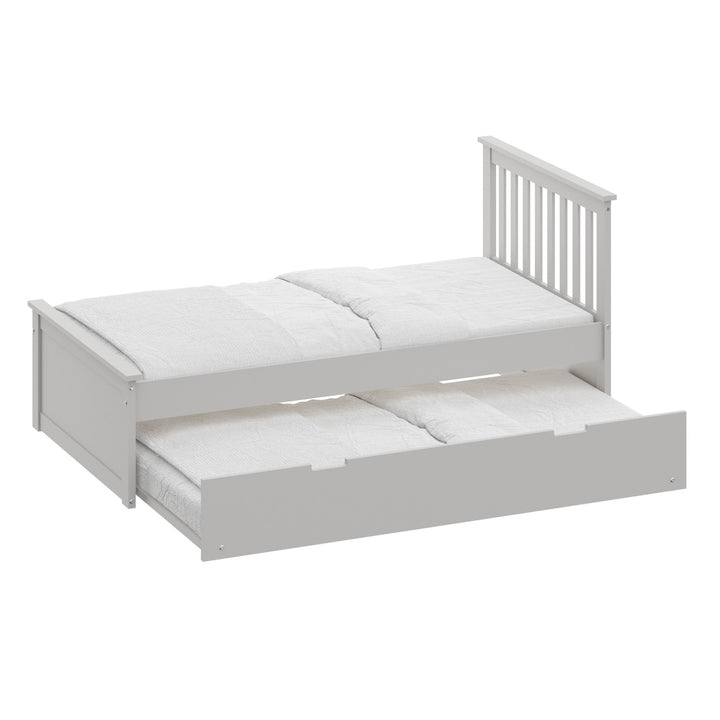 White Solid Wood Twin Bed With Pull Out Trundle Image 3