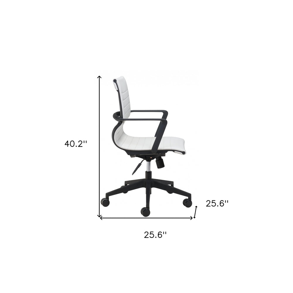 White Faux Leather Seat Swivel Adjustable Task Chair Metal Back Steel Frame Image 2