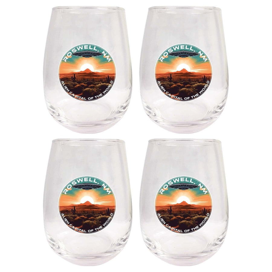 Roswell Mexico Design A Souvenir 15 oz Stemless Wine Glass 4-Pack Image 1