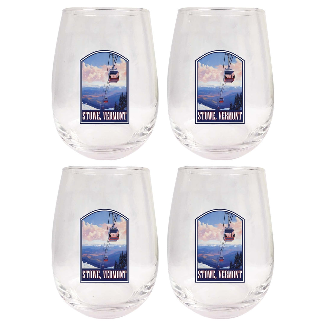 Stowe Mountain Vermont Design B Souvenir 15 oz Stemless Wine Glass 4-Pack Image 1