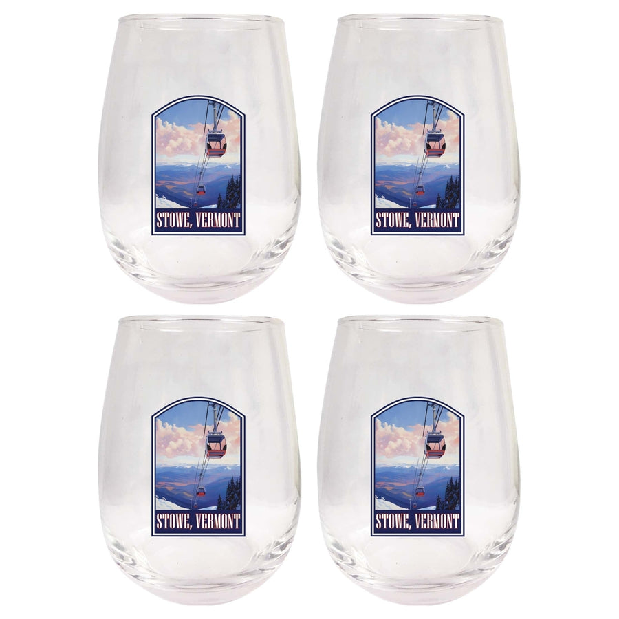 Stowe Mountain Vermont Design B Souvenir 15 oz Stemless Wine Glass 4-Pack Image 1