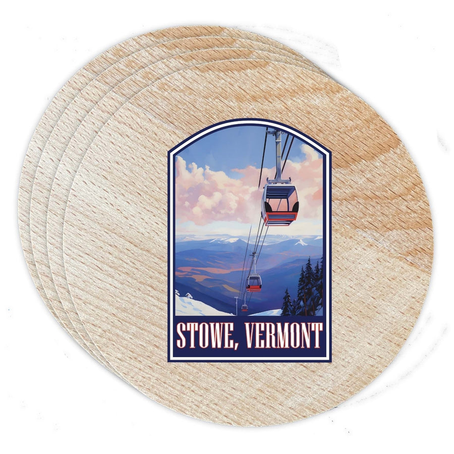 Stowe Mountain Vermont Design B Souvenir Coaster Wooden 3.5 x 3.5-Inch 4 Pack Image 1