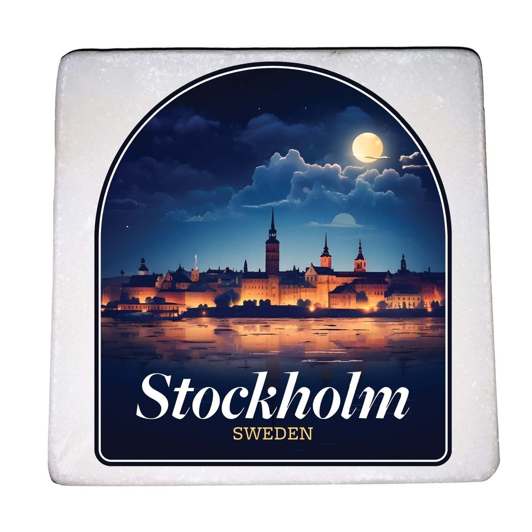 Stockholm Sweden Design B Souvenir 4x4-Inch Coaster Marble 4 Pack Image 1