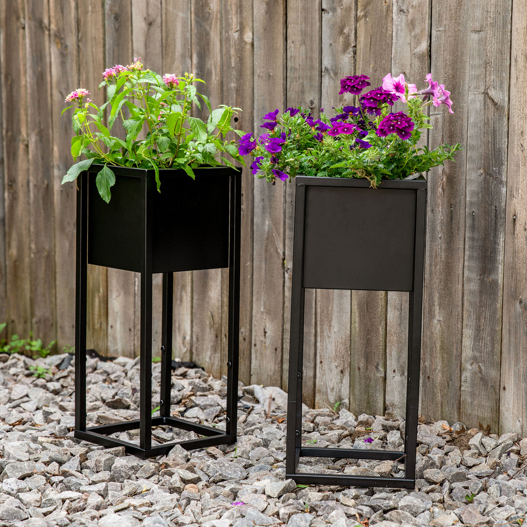 Sunnydaze Modern Simplicity Outdoor Elevated Planter - Black - 2-Pack Image 4