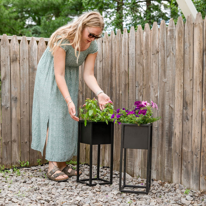 Sunnydaze Modern Simplicity Outdoor Elevated Planter - Black - 2-Pack Image 5