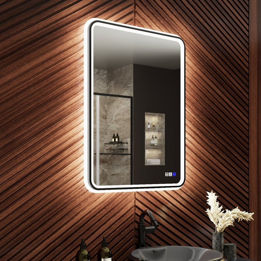 Lumina 24" W x 32" H LED Lighted Bathroom Mirror,High Illuminate, Inner and Outer Lighting,Anti-Fog, Dimmable,Black Image 1