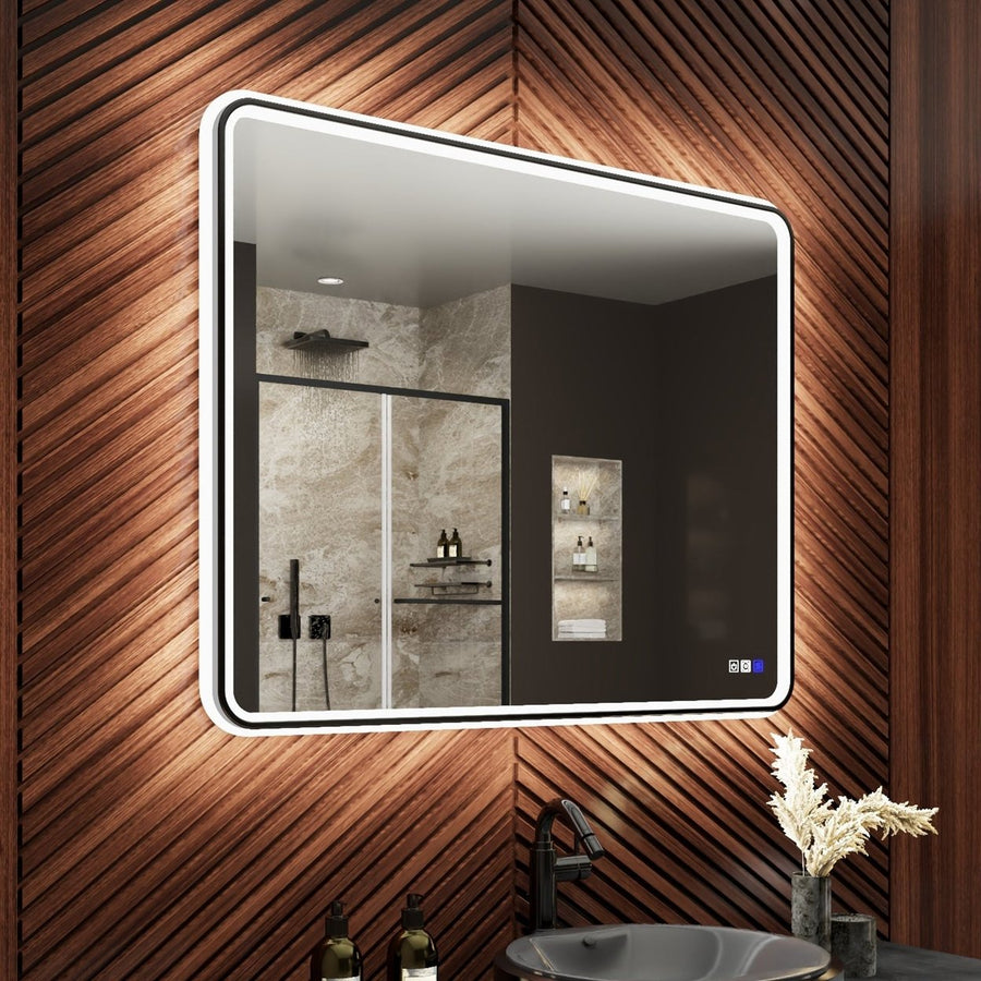 Lumina 40" W x 32" H LED Lighted Bathroom Mirror,High Illuminate, Inner and Outer Lighting,Anti-Fog, Dimmable,Black Image 1