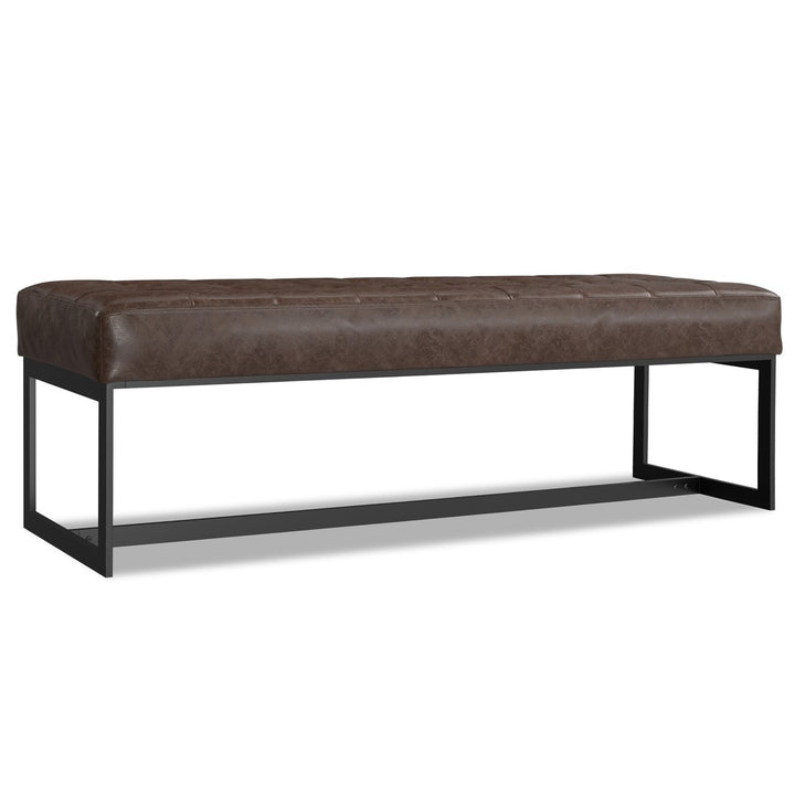 Penelope Leather Ottoman Bench Brown 56 inch Multi-Functional Entryway Seating Image 5