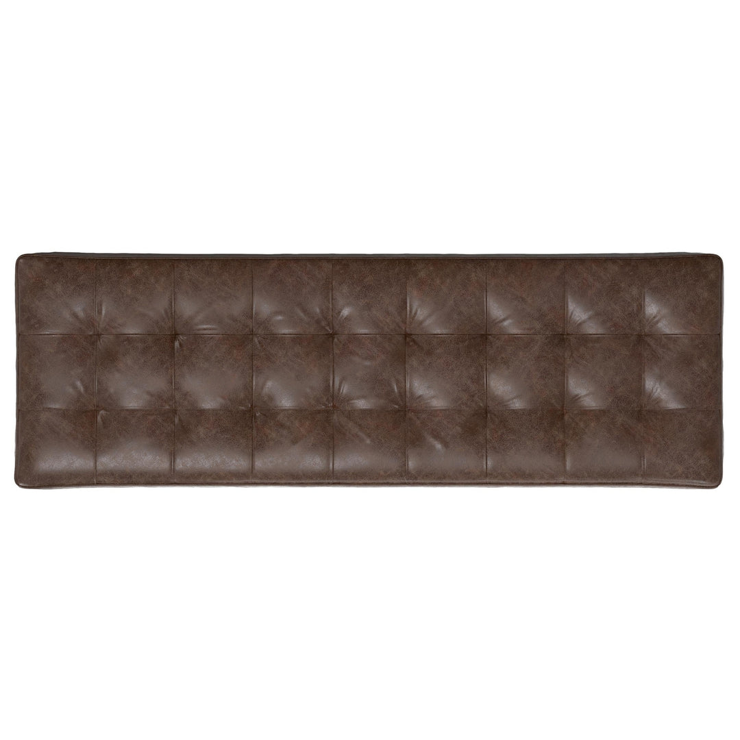 Penelope Leather Ottoman Bench Brown 56 inch Multi-Functional Entryway Seating Image 7