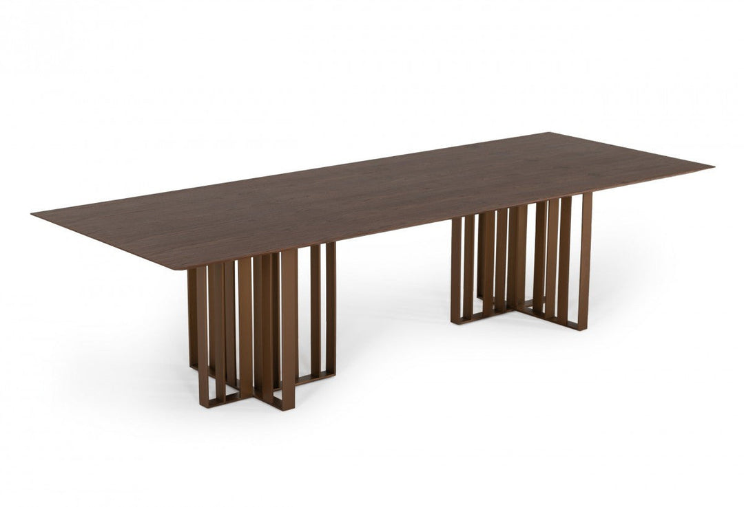 118" Walnut And Brass Rectangular Manufactured Wood And Stainless Steel Dining Image 2