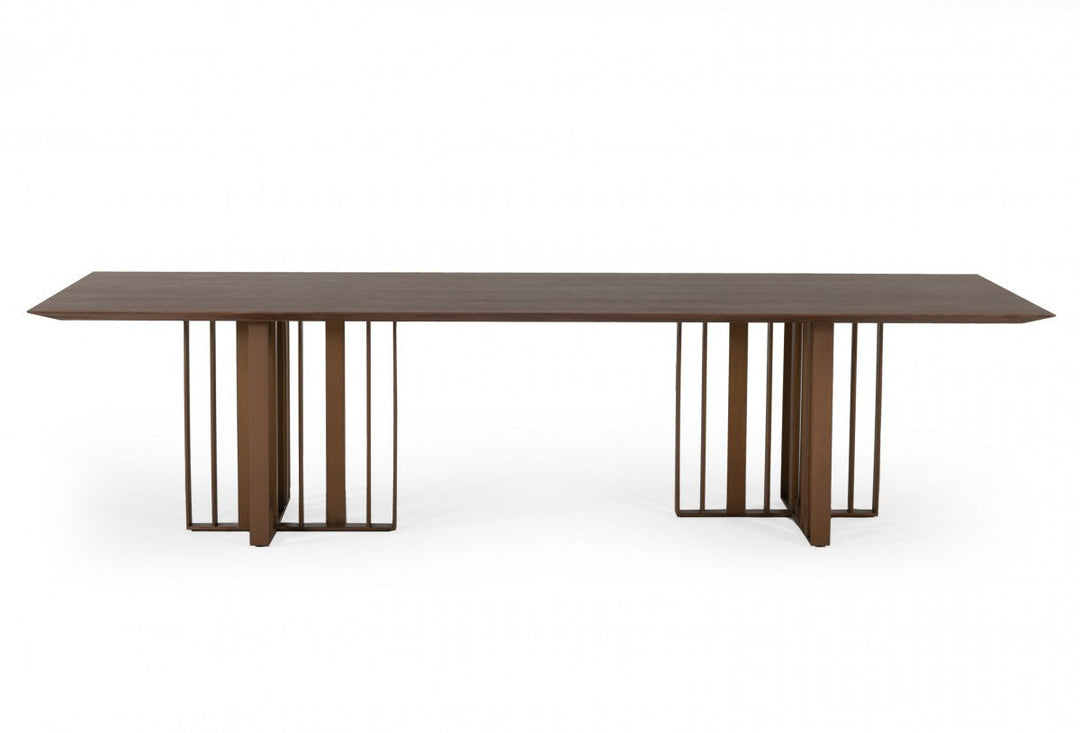 118" Walnut And Brass Rectangular Manufactured Wood And Stainless Steel Dining Image 3