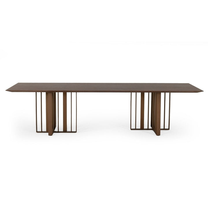 118" Walnut And Brass Rectangular Manufactured Wood And Stainless Steel Dining Image 7