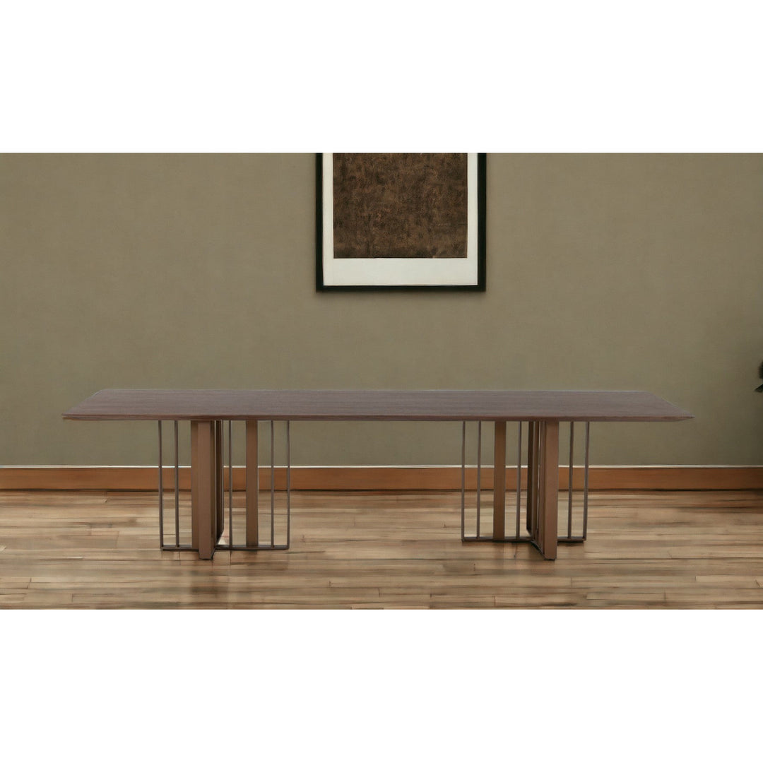 118" Walnut And Brass Rectangular Manufactured Wood And Stainless Steel Dining Image 10