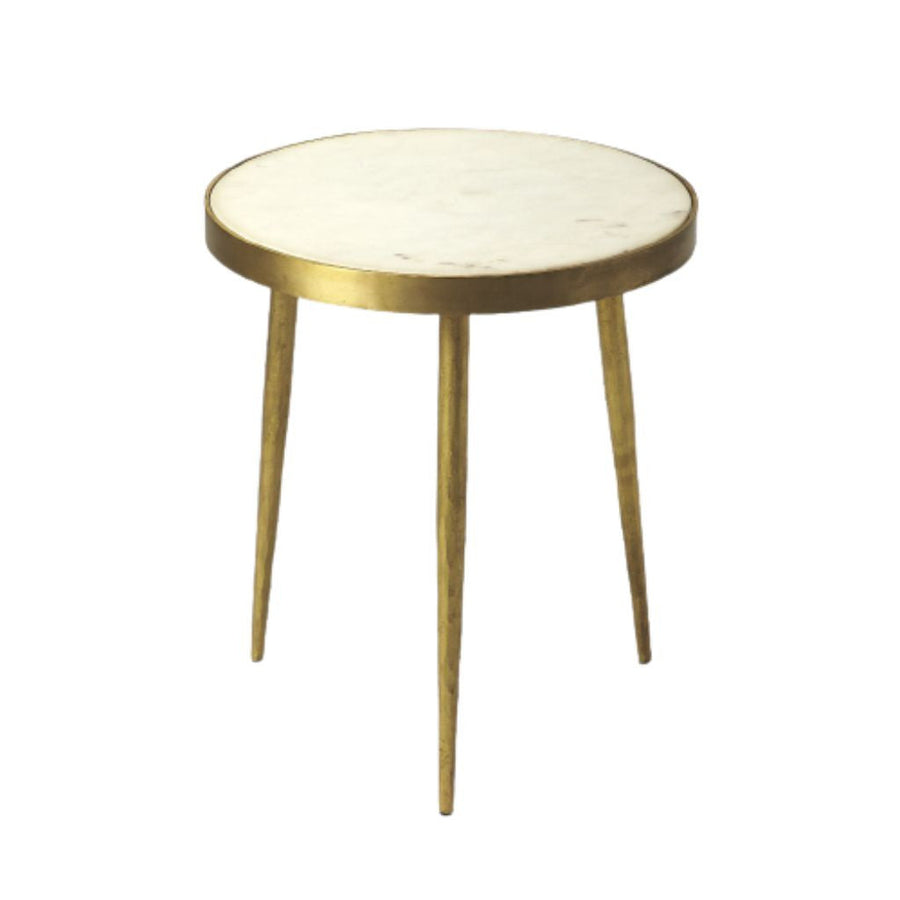 18" Gold And White Marble Round End Table Image 1