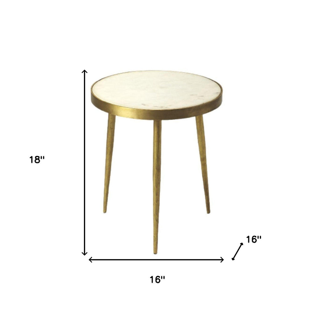 18" Gold And White Marble Round End Table Image 2