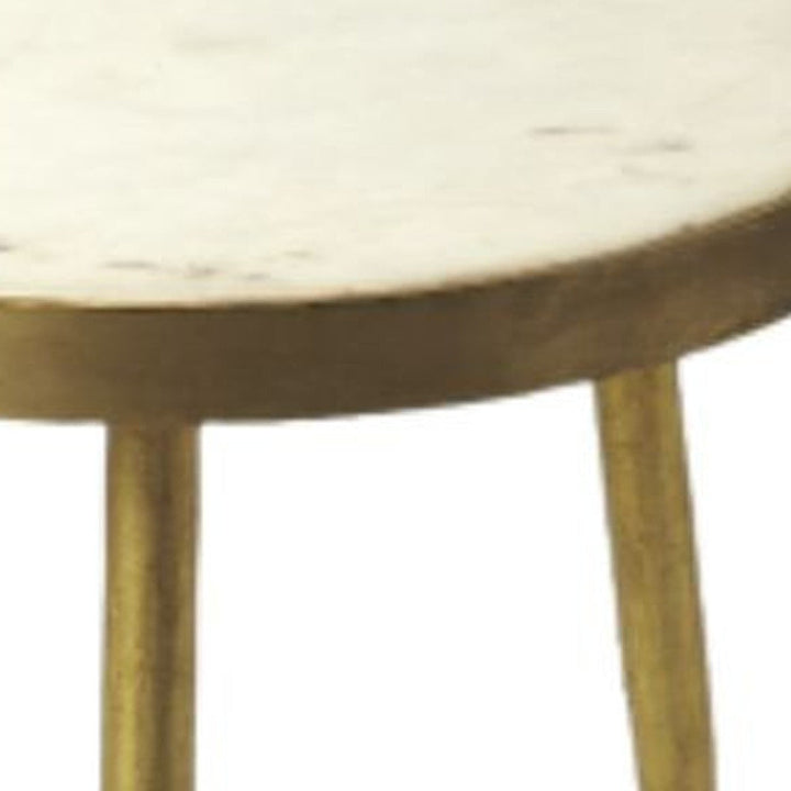 18" Gold And White Marble Round End Table Image 3