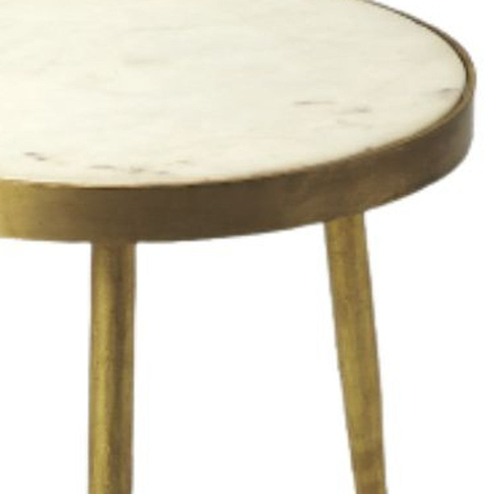 18" Gold And White Marble Round End Table Image 4