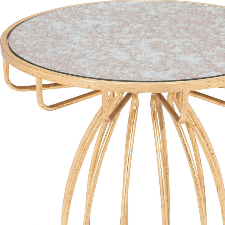 22" Gold And Brown Steel Round End Table Image 2