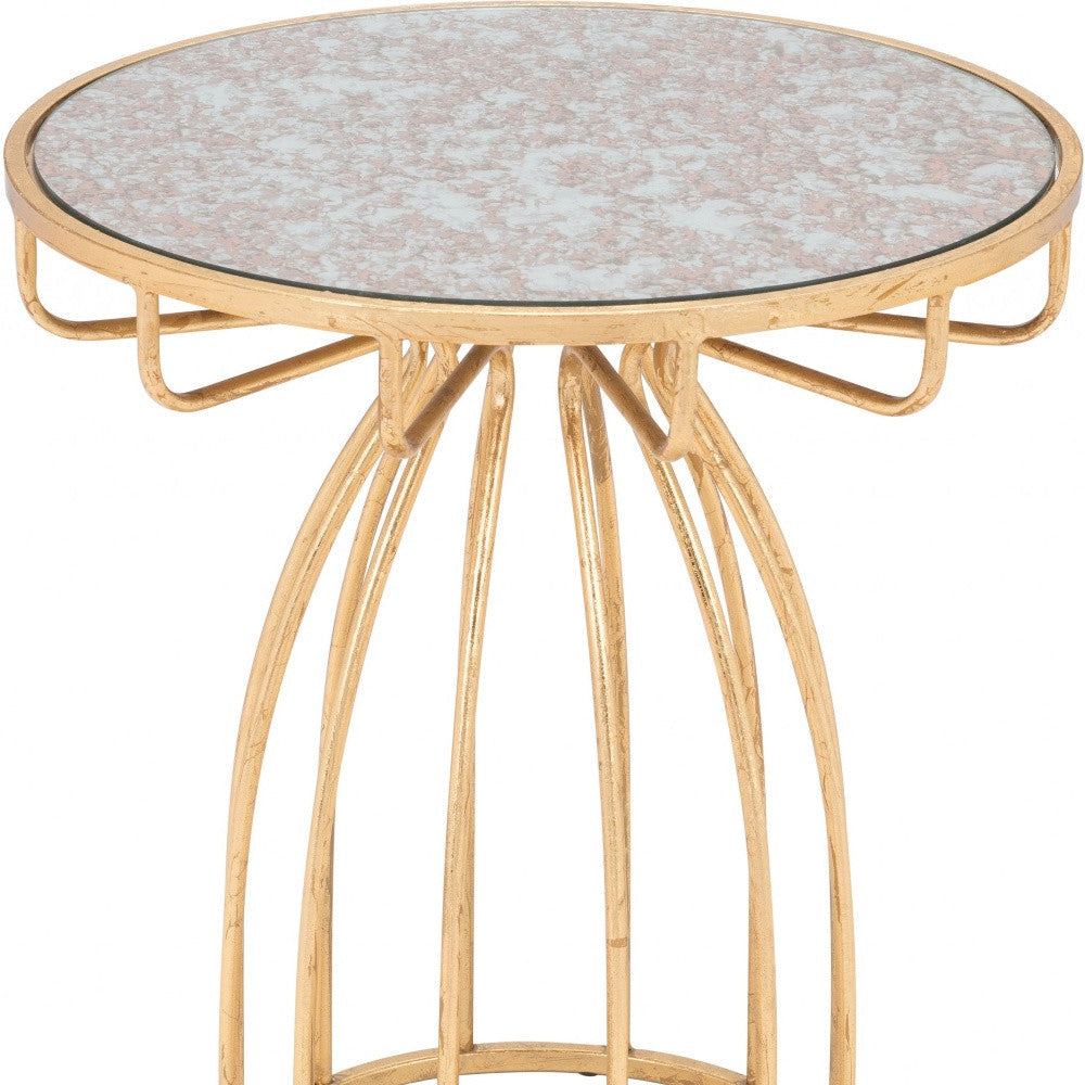 22" Gold And Brown Steel Round End Table Image 3